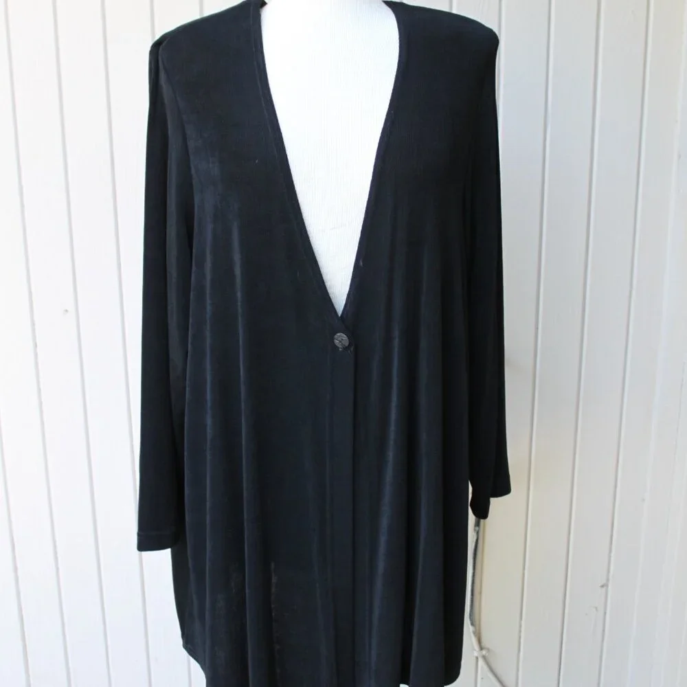 Vintage Vikki Vi Black Slinky Duster Jacket Size Women's 1X Shoulder Pads - Picture 1 of 3